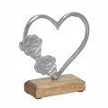 SRCE METALNO SREBRNO S RUŽAMA NA DRVENOM STALKU 14x5x14 cm