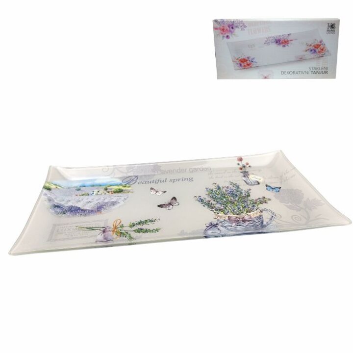 STAKLENI DEKORATIVNI TANJUR ČETVRTASTI LAVENDER SPRING 33 x 16 cm