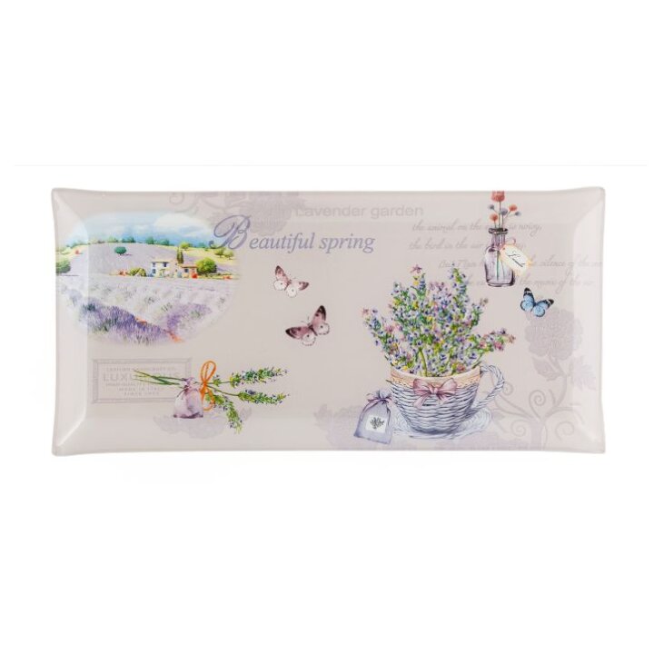 STAKLENI DEKORATIVNI TANJUR ČETVRTASTI LAVENDER SPRING 33 x 16 cm