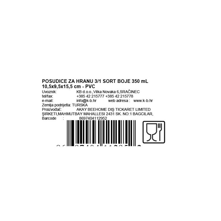 PLASTIČNE POSUDICE ZA HRANU 3/1 SORT BOJE 350 mL