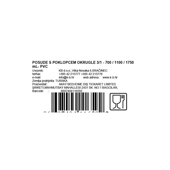 POSUDE S POKLOPCEM OKRUGLE 3/1 - 700 / 1100 / 1750 mL- PVC