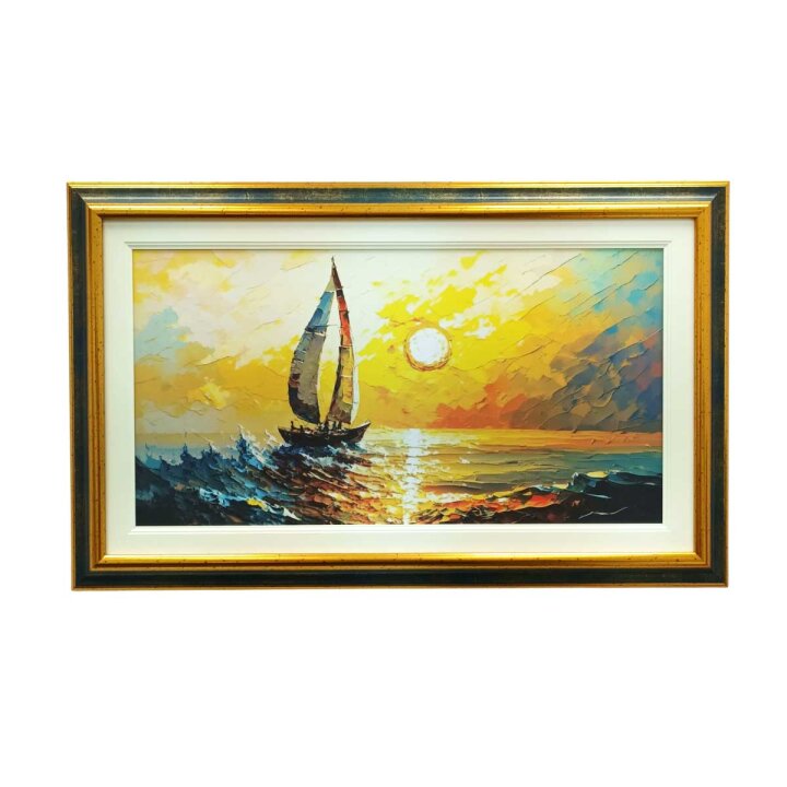 VELIKA SLIKA ZA ZID UOKVIRENA - JEDRILICA U ZATONU 74x46 cm