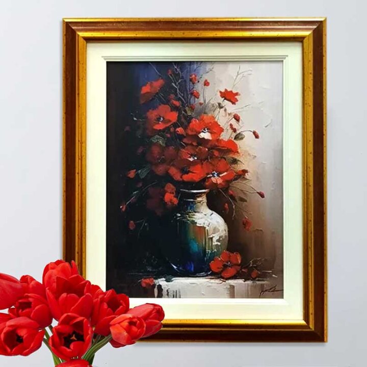 ZIDNA SLIKA UOKVIRENA - VAZA S CVIJEĆEM, MAKOVI 44x54