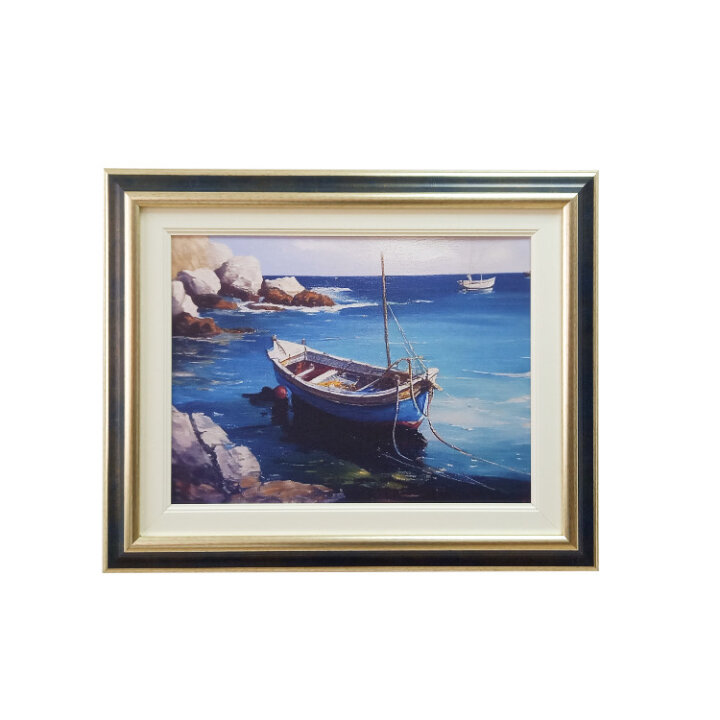 ZIDNA SLIKA UOKVIRENA - RIBARSKI ČAMAC 54x44