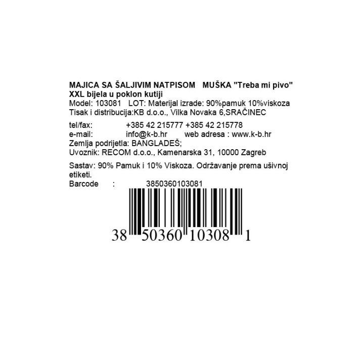POKLON MAJICA SA ŠALJIVIM NATPISOM  MUŠKA 
