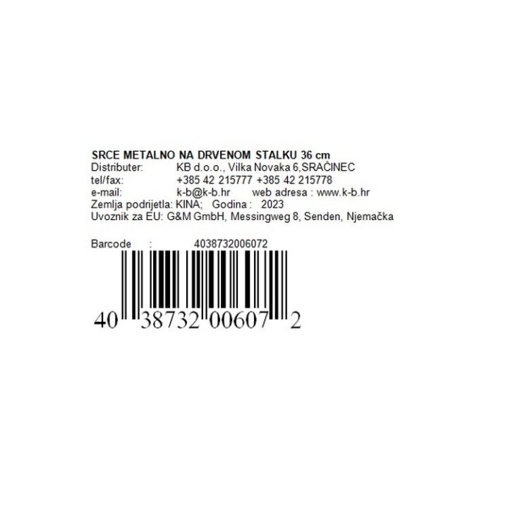 SRCE METALNO NA DRVENOM STALKU 36 cm