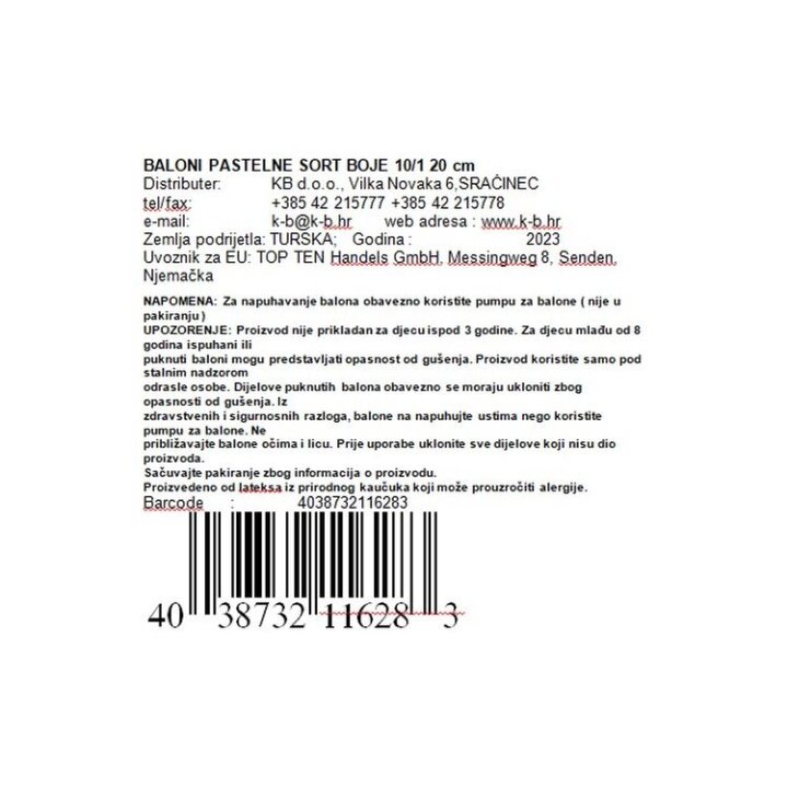 BALONI PASTELNE SORT BOJE 10/1 20 cm