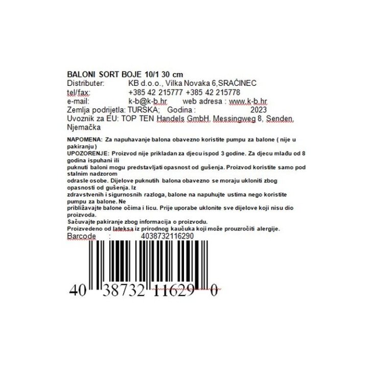 ŠARENI BALONI SORT BOJE 10/1 30 cm