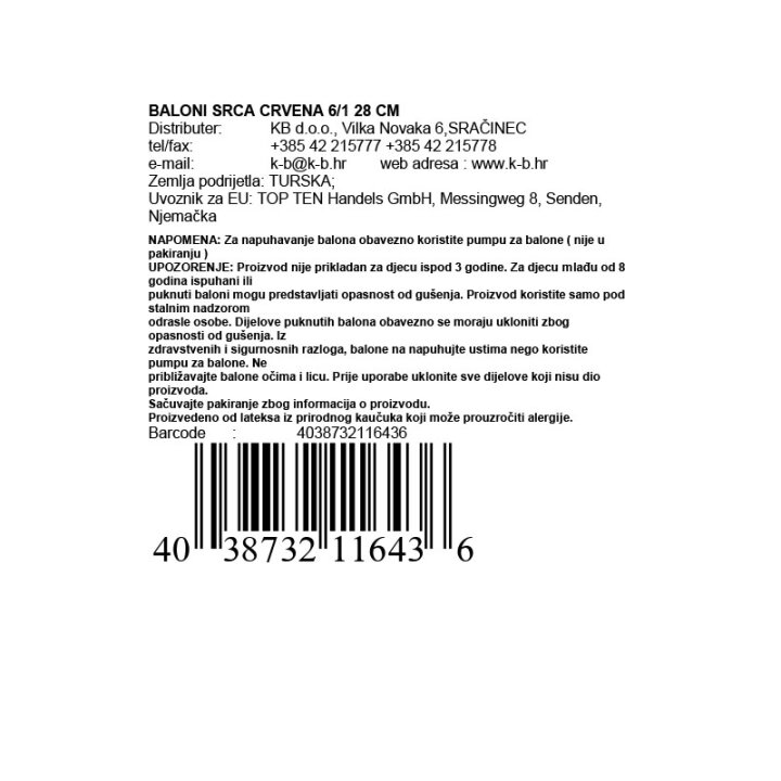 BALONI SRCA CRVENA 6/1 28 CM