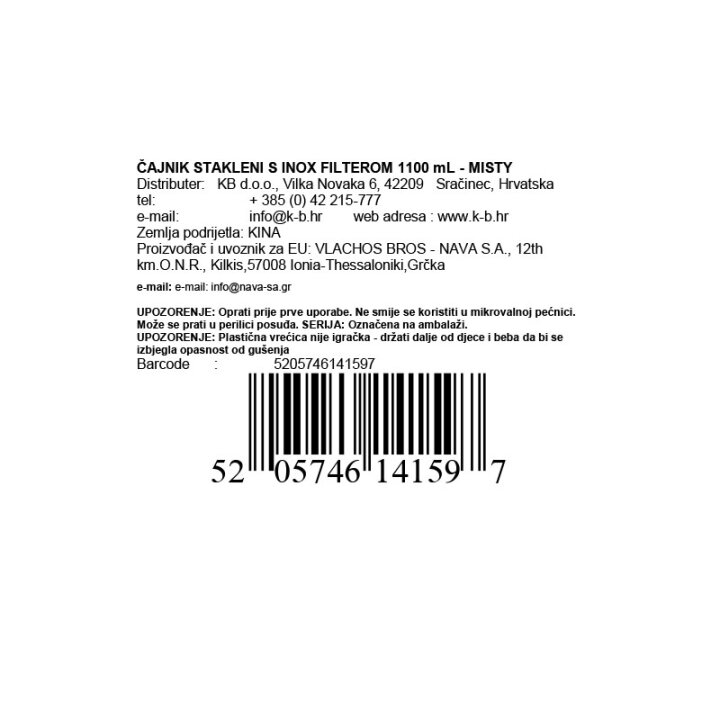 ČAJNIK STAKLENI S INOX FILTEROM 1100 mL - MISTY