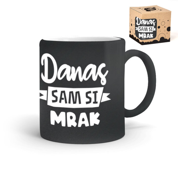 ŠALICA KERAMIČKA S TISKOM U POKLON KUTIJI GLITER ANTRACIT SIVA-Danas sam si mrak