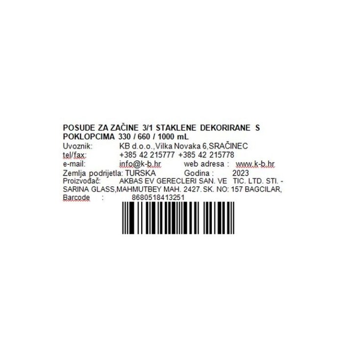 POSUDE ZA ZAČINE 3/1 STAKLENE DEKORIRANE S POKLOPCIMA 330 / 660 / 1000 mL