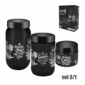 POSUDE ZA ZAČINE 3/1 STAKLENE CRNE DEKORIRANE S POKLOPCIMA 330 / 660 / 1000 mL
