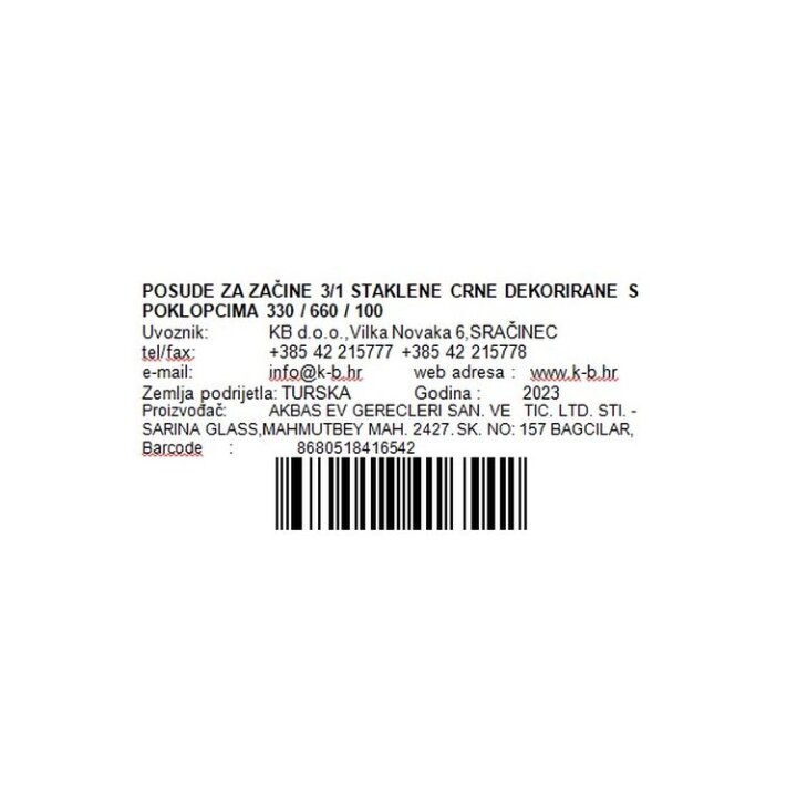 POSUDE ZA ZAČINE 3/1 STAKLENE CRNE DEKORIRANE S POKLOPCIMA 330 / 660 / 1000 mL