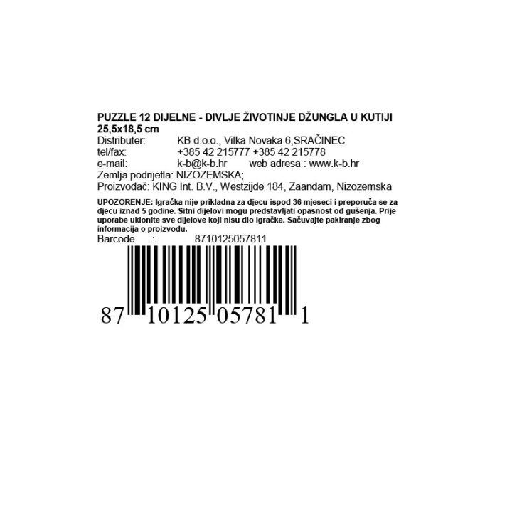 PUZZLE ZA DJECU 12 DIJELNE - DIVLJE ŽIVOTINJE DŽUNGLA