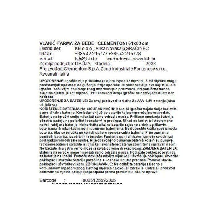 VLAKIĆ FARMA ZA BEBE - CLEMENTONI 61x83 cm