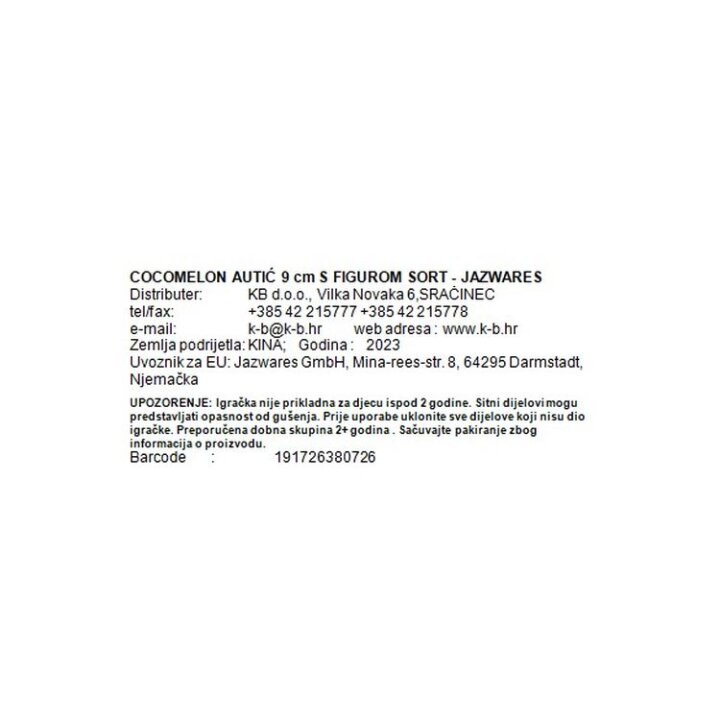 COCOMELON AUTIĆ 9 cm S FIGUROM SORT - JAZWARES
