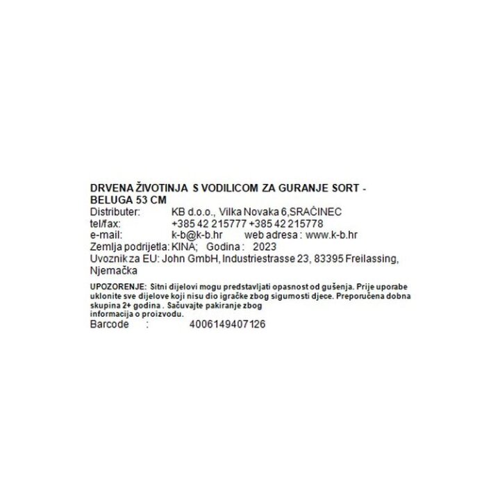 DRVENA ŽIVOTINJA S VODILICOM ZA GURANJE - BELUGA 53 CM