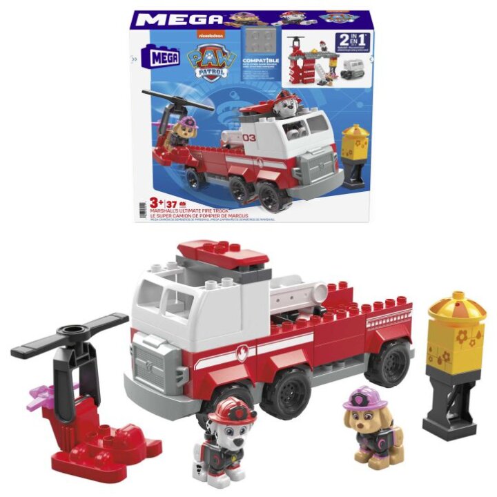 MEGA BLOKS PAW PATROL 2 U 1 MARSHAL I SKYE 37 DJ. S VATROGASNIM AUTOM - MATTEL