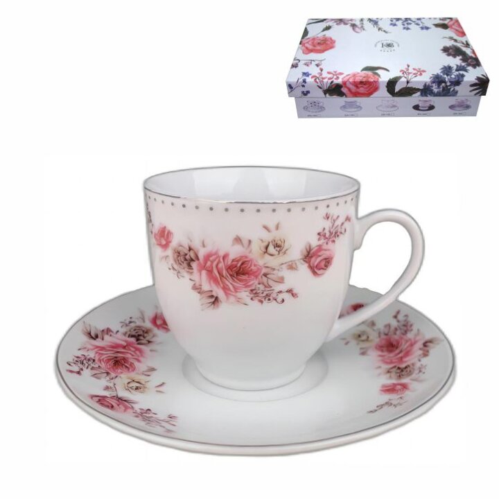 ŠALICE ZA KAVU S TANJURIĆIMA 6/1 PORCULAN 180 ML - CVIJEĆE