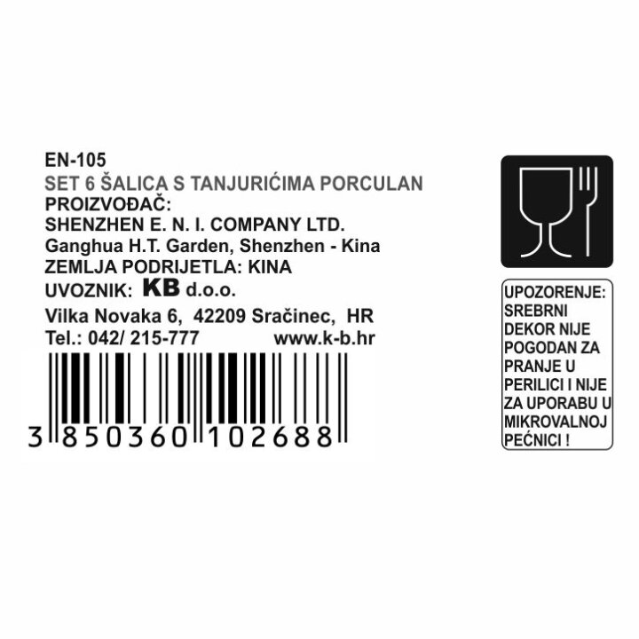 ŠALICE ZA KAVU S TANJURIĆIMA 6/1 PORCULAN 180 ML - SREBRNA LINIJA