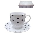 ŠALICE ZA KAVU S TANJURIĆIMA 6/1 PORCULAN 180 ML - CRNE TOČKICE
