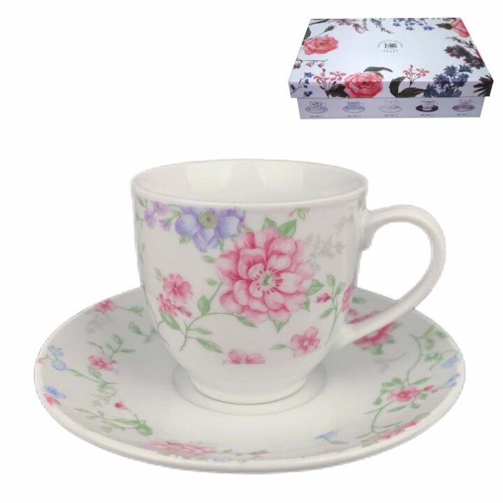 SET ŠALICA ZA KAVU S TANJURIĆIMA 6/1 PORCULAN 180 ML - CVJETNI DEKOR