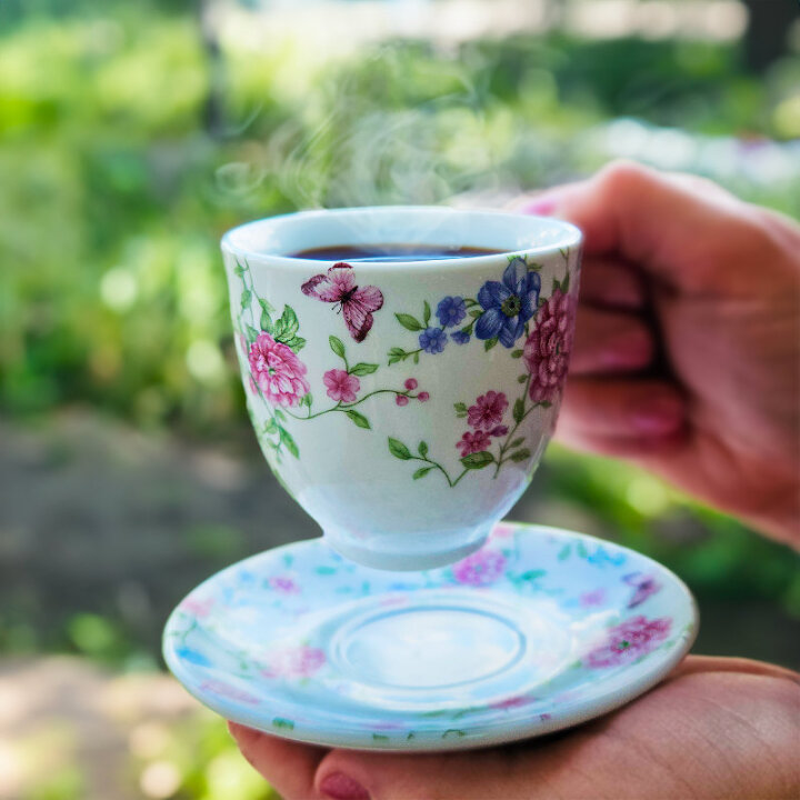 SET ŠALICA ZA KAVU S TANJURIĆIMA 6/1 PORCULAN 180 ML - CVJETNI DEKOR