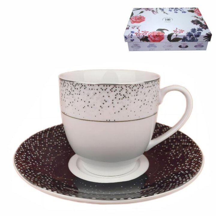 ŠALICE ZA KAVU 6/1 PORCULAN 180 ML - SREBRNA LINIJA, CRNO-BIJELE