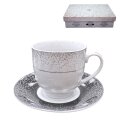 ŠALICE ZA KAVU 6/1 PORCULAN 180 ML - SREBRNA LINIJA, CRNO-BIJELE