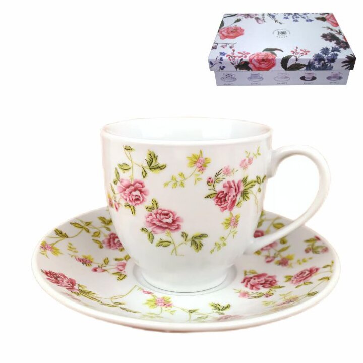 ŠALICE ZA KAVU S TANJURIĆIMA 6/1 PORCULAN 180 ML - CVJETNI DEKOR