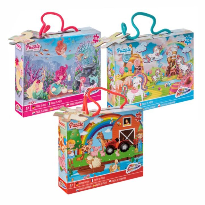 PUZZLE 25 DIJELNE SORT MOTIVI - MORSKA SIRENA / JEDNOROG / FARMA 35x25 cm