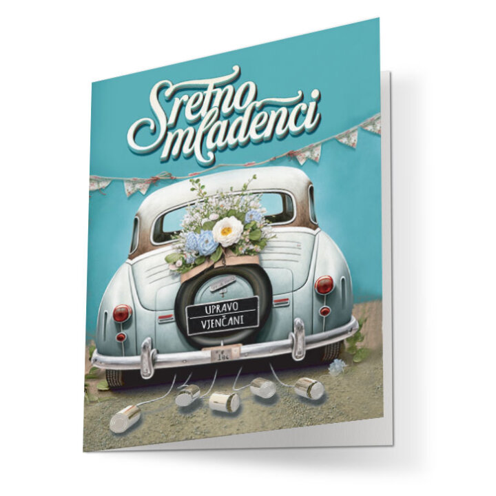 ČESTITKA ZA VJENČANJE - SRETNO MLADENCI - OLDTIMER