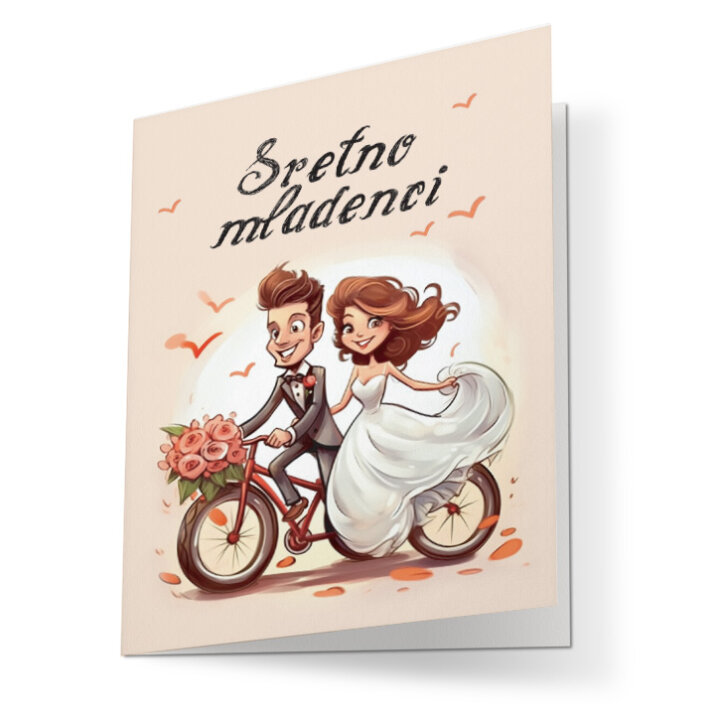 ČESTITKA ZA VJENČANJE - SRETNO MLADENCI - NA BICIKLU