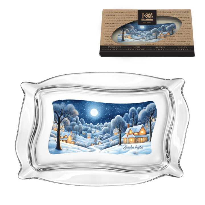 TACNA PATISSERIE STAKLENA 34x22 cm SA TISKOM Zimska bajka U POKLON KUTIJI