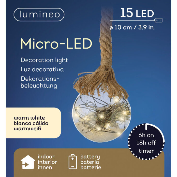 KUGLA S LED ŽARULJICAMA 15/1 NA BATERIJE 10 CM SA ŠPAGOM - TIMER