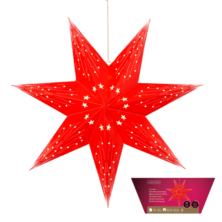 BOŽIĆNA ZVIJEZDA S LED SVJETLIMA 10/1 NA BATERIJE 40 cm - CRVENA