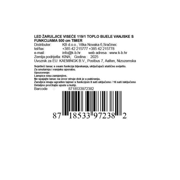BOŽIĆNE LED LAMPICE VANJSKE / UNUTARNJE 119/1 TOPLO BIJELE S FUNKCIJAMA 500cm TIMER