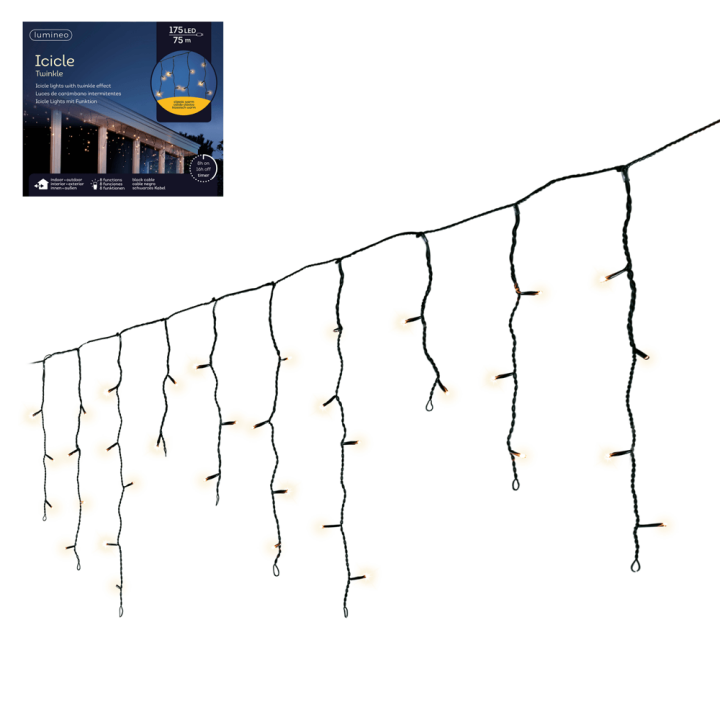 VANJSKE LED ŽARULJICE VISEĆE 175/1 TREPTAJUĆE TOPLO BIJELE S FUNKCIJAMA 750 CM TIMER