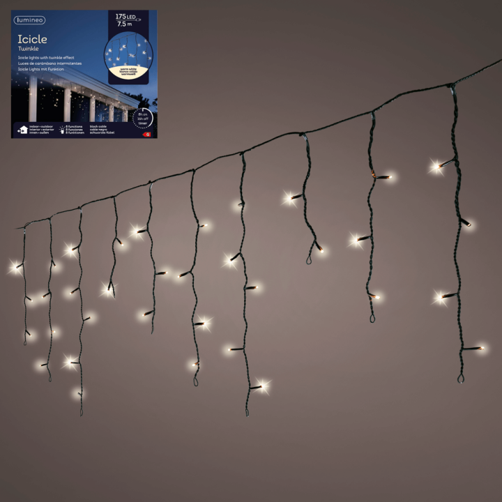 BOŽIĆNE LAMPICE ZAVJESA - TOPLO BIJELE LED 175/1 VANJSKE / UNUTARNJE S FUNKCIJAMA 750 CM