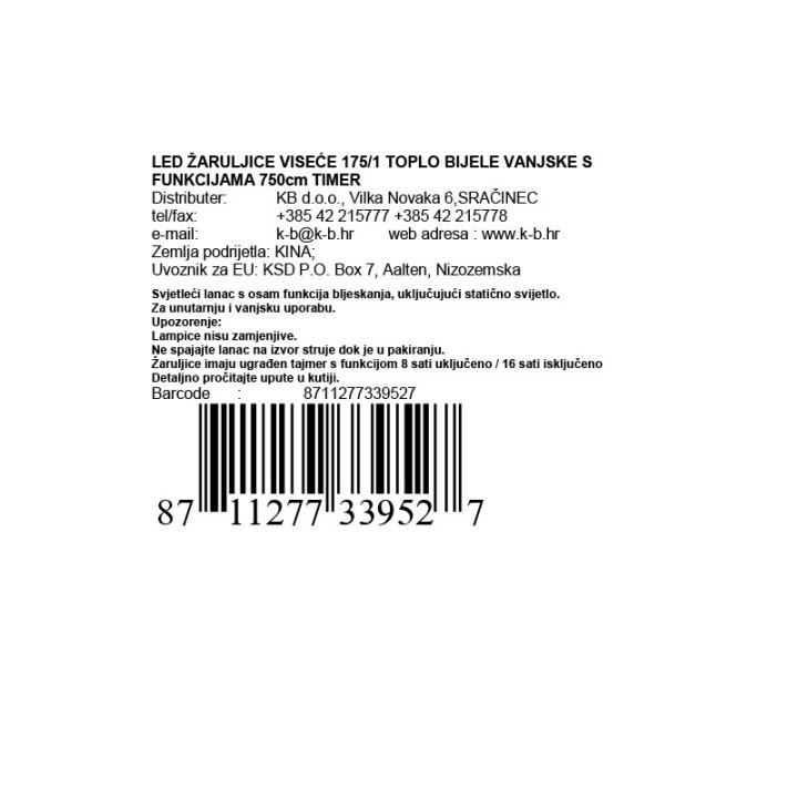 BOŽIĆNE LAMPICE ZAVJESA - TOPLO BIJELE LED 175/1 VANJSKE / UNUTARNJE S FUNKCIJAMA 750 CM