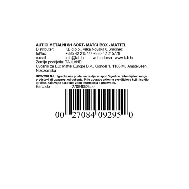 AUTIĆI METALNI 5/1 SORT- MATCHBOX - MATTEL
