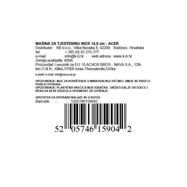 MAŠINA ZA TJESTENINU INOX 14,5 cm - ACER