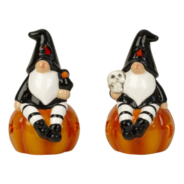 FIGURA HALLOWEEN GNOM NA TIKVI SA SVJETLOM 12 cm - SORT