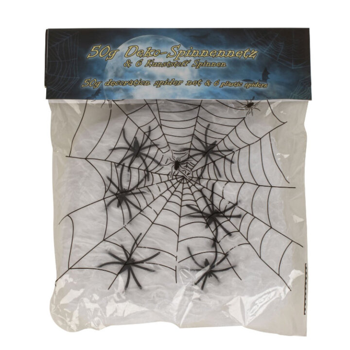PAUČINA ZA HALLOWEEN S 6 PAUKOVA 50 g U VREĆICI 24x19 cm