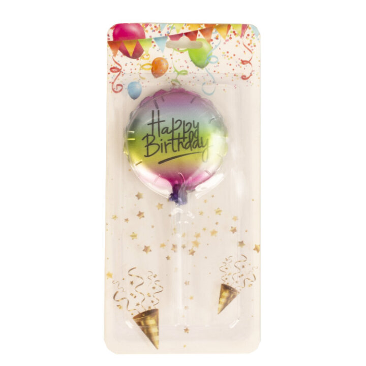 ROĐENDANSKA SVIJEĆA BALON NA ŠTAPIĆU HAPPY BIRTHDAY 13 cm U BOJI DUGE
