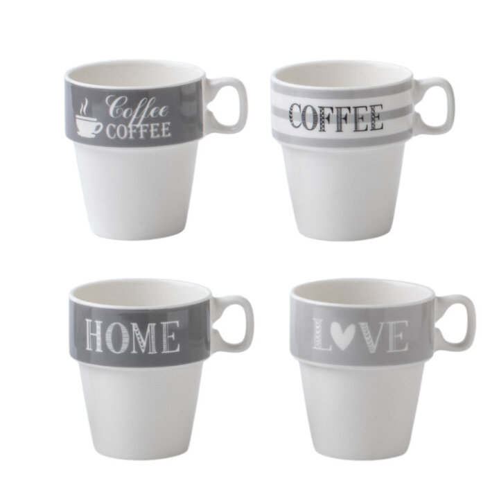 ŠALICE DEKORIRANE NEW BONE 280 ML 4/1 NA METALNOM STALKU - COFFEE, HOME, LOVE
