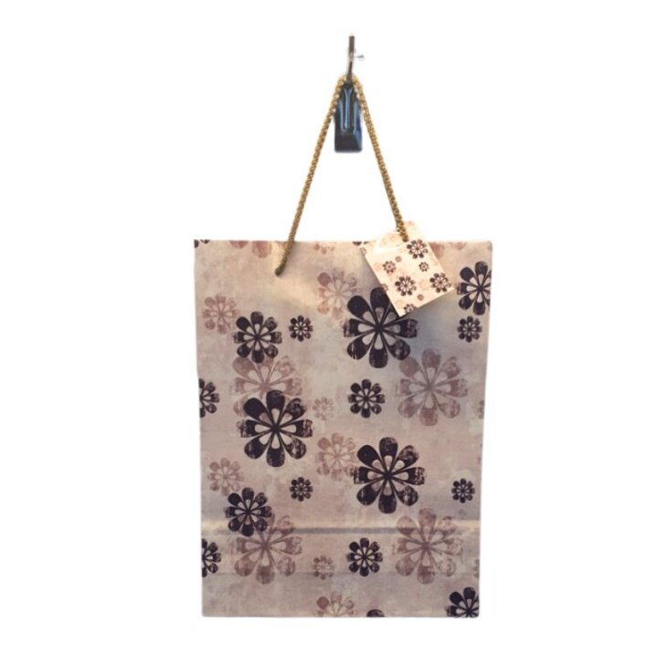 POKLON VREĆICA ECOBAG 24x8x32 cm - BEŽ SA SMEĐIM CVJETOVIMA