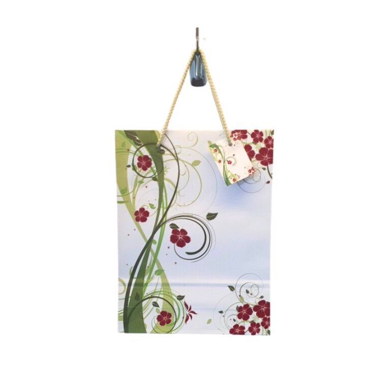 POKLON VREĆICA ECOBAG 24x8x32 cm - BIJELA SA CVJETOVIMA I LIŠĆEM