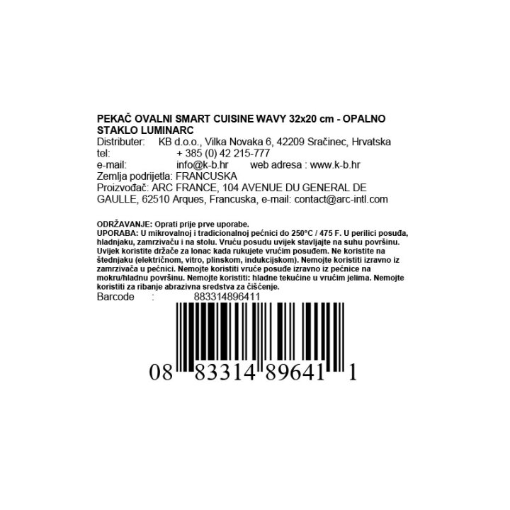 PEKAČ OVALNI SMART CUISINE WAVY 32x20 cm - OPALNO STAKLO LUMINARC